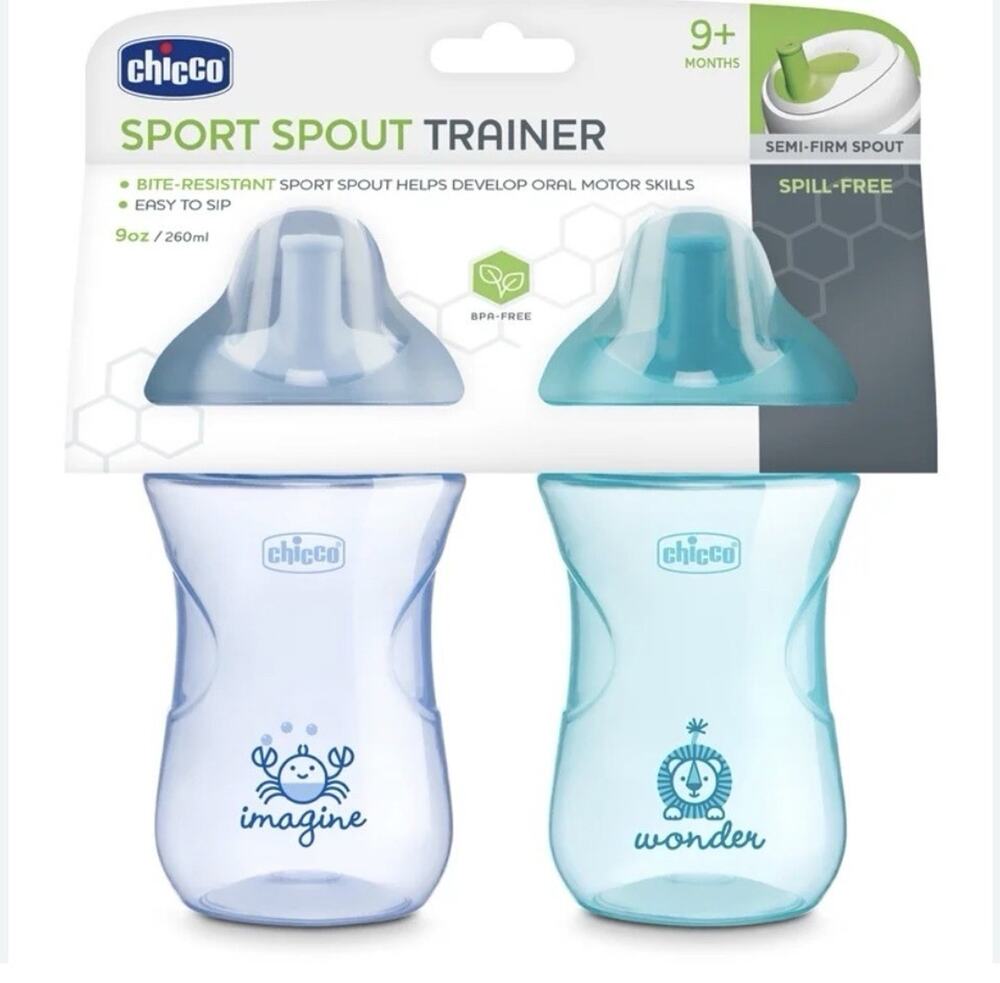 Lot Of 2 Chicco Sippy Cups 2-Pack Of Sport Spout Trainer 9+ Months (4) Brand New